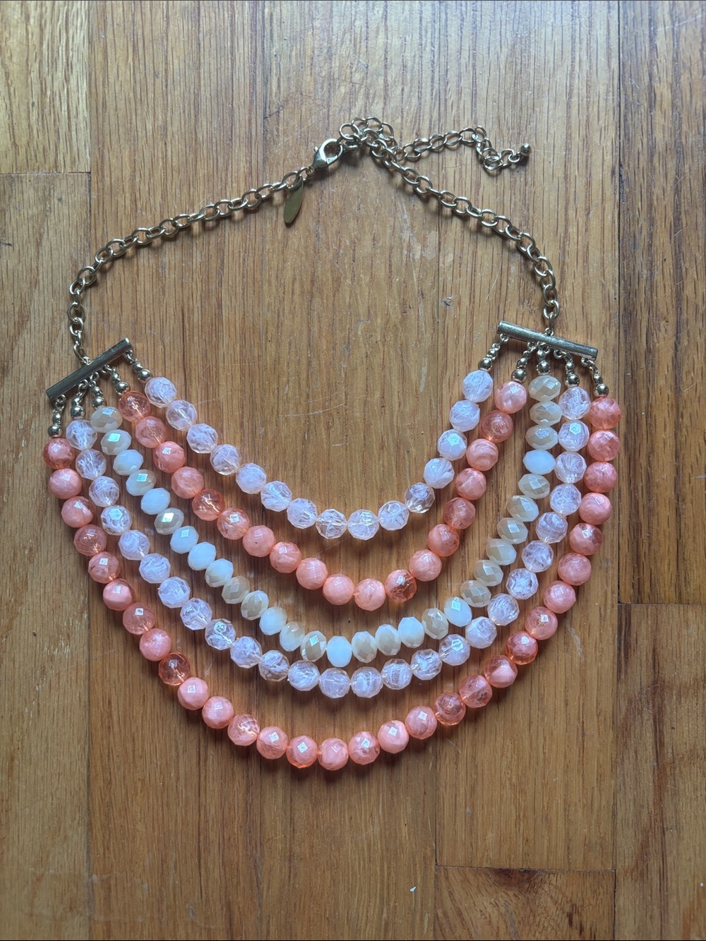 New York & Company Peach and Cream Multi-Strand Beaded Necklace